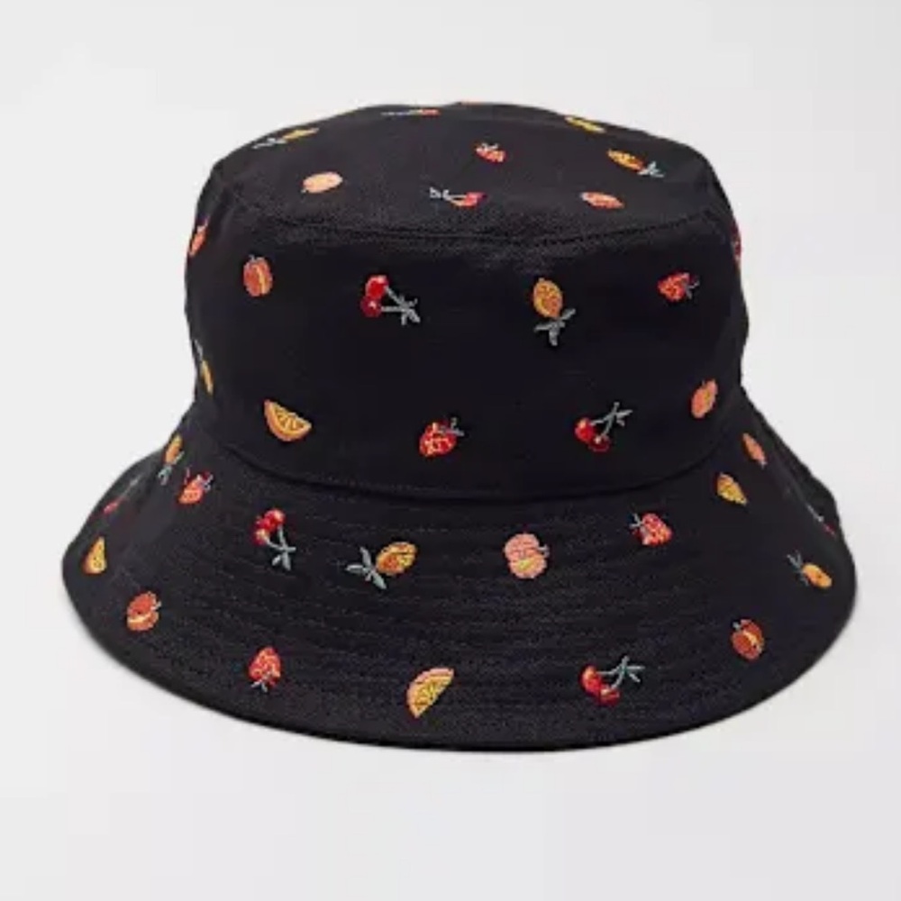 Urban Outfitters Fruit Embroidered Black Bucket Hat One Size OS Summer Festival